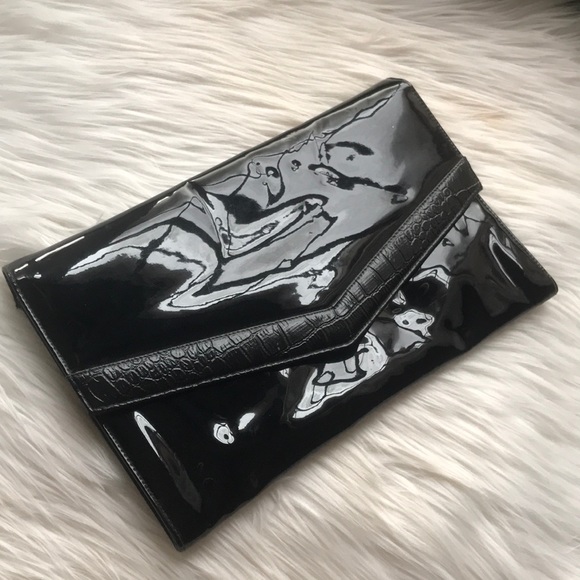 black patent leather envelope clutch